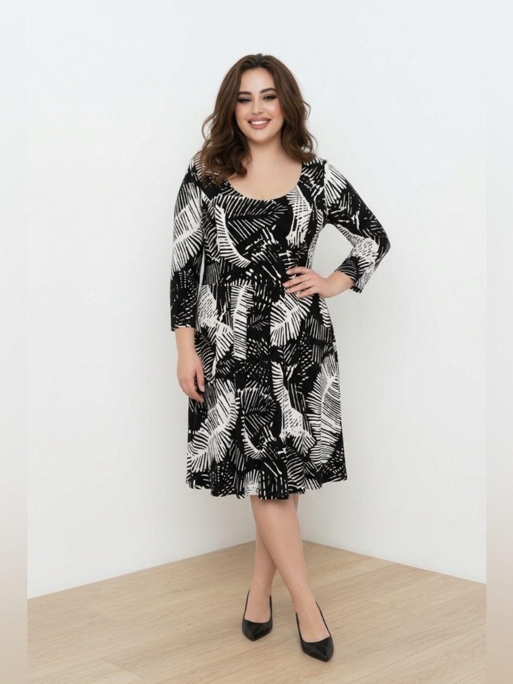 Jones New York Black and White Long Sleeve Dress | Large